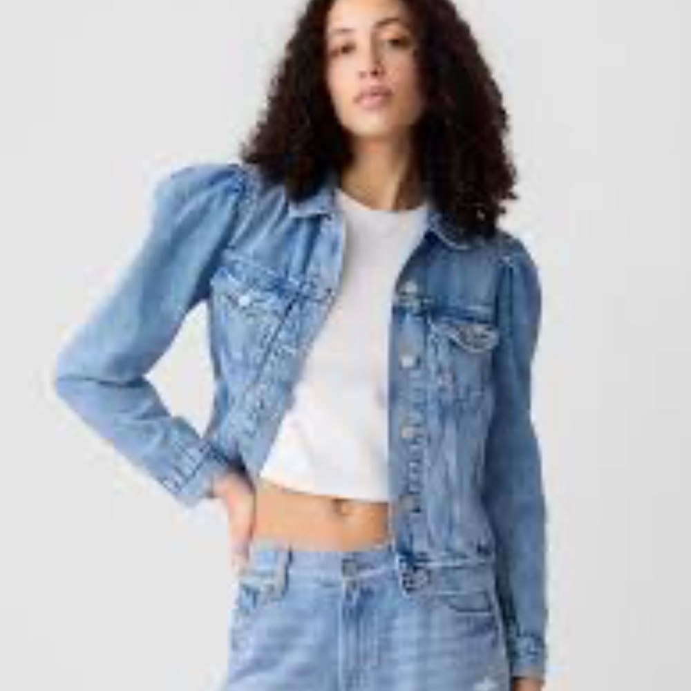GAP Women's Puff Sleeve Denim Jean Jacket Sz L